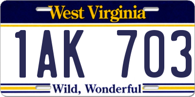 WV license plate 1AK703