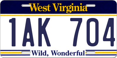 WV license plate 1AK704
