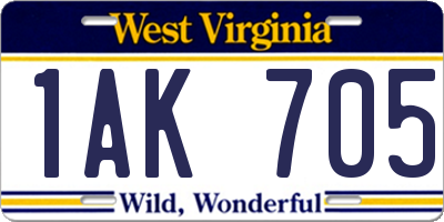 WV license plate 1AK705
