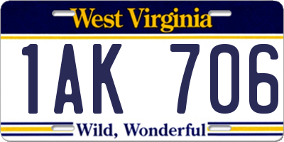 WV license plate 1AK706