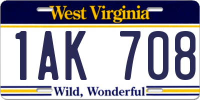 WV license plate 1AK708