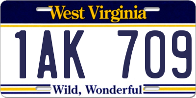 WV license plate 1AK709