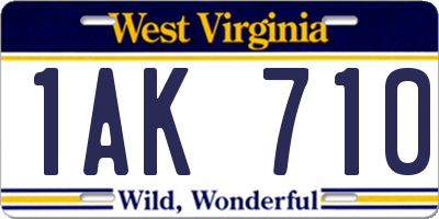 WV license plate 1AK710