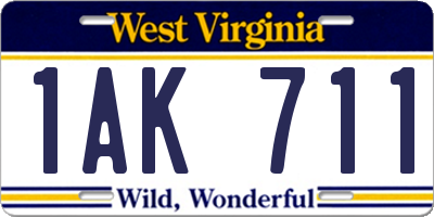 WV license plate 1AK711