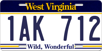 WV license plate 1AK712