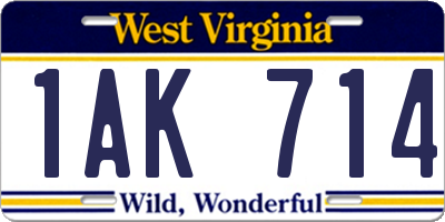 WV license plate 1AK714