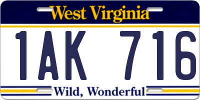 WV license plate 1AK716