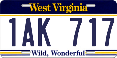 WV license plate 1AK717