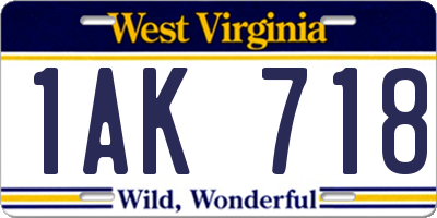 WV license plate 1AK718