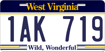 WV license plate 1AK719