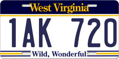 WV license plate 1AK720