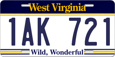 WV license plate 1AK721