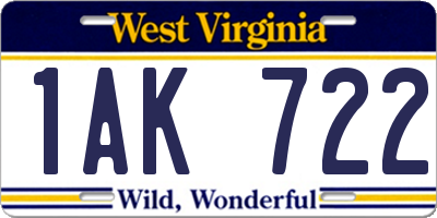 WV license plate 1AK722