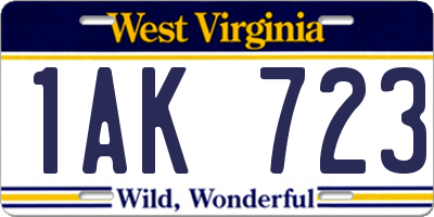 WV license plate 1AK723