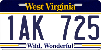 WV license plate 1AK725