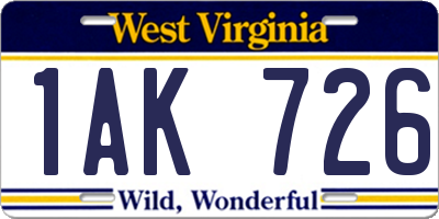 WV license plate 1AK726