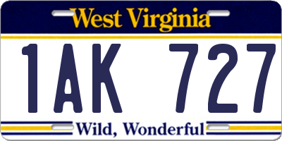 WV license plate 1AK727