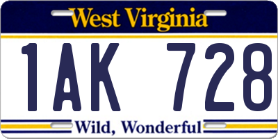 WV license plate 1AK728