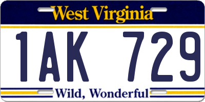 WV license plate 1AK729