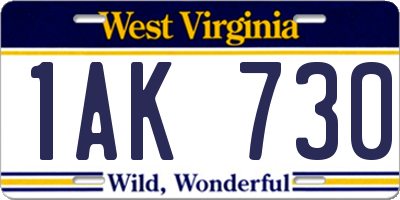 WV license plate 1AK730