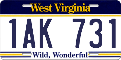 WV license plate 1AK731