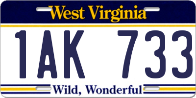 WV license plate 1AK733