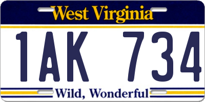 WV license plate 1AK734
