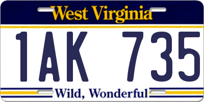 WV license plate 1AK735