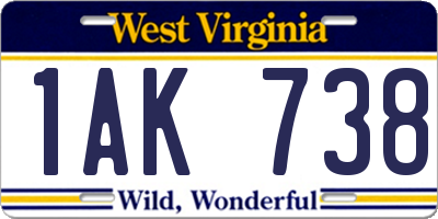 WV license plate 1AK738