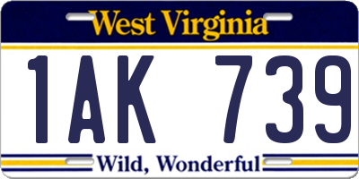 WV license plate 1AK739