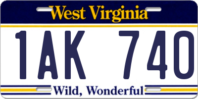 WV license plate 1AK740