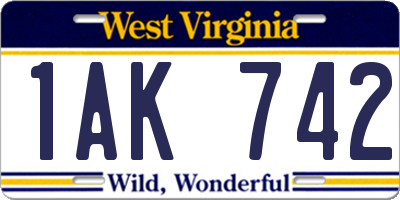 WV license plate 1AK742