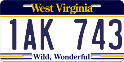 WV license plate 1AK743