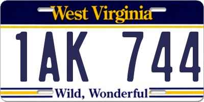 WV license plate 1AK744