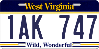 WV license plate 1AK747