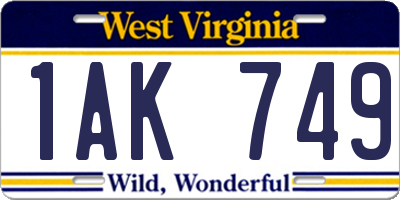 WV license plate 1AK749
