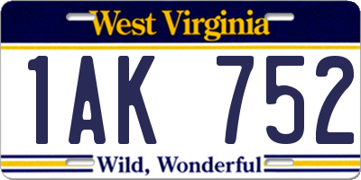 WV license plate 1AK752