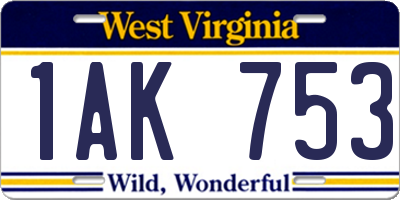 WV license plate 1AK753
