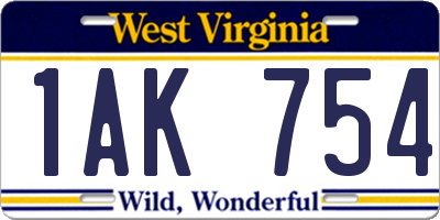 WV license plate 1AK754