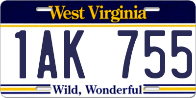 WV license plate 1AK755
