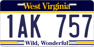 WV license plate 1AK757