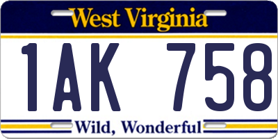 WV license plate 1AK758