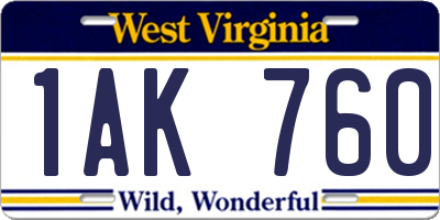 WV license plate 1AK760