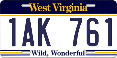 WV license plate 1AK761