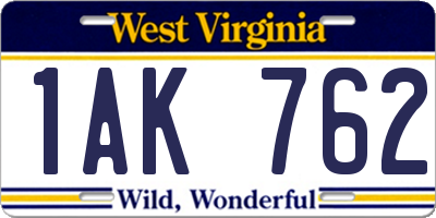 WV license plate 1AK762