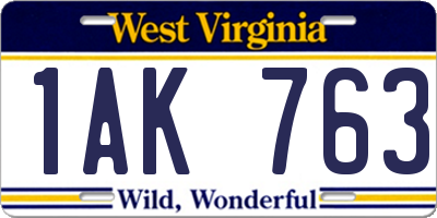 WV license plate 1AK763