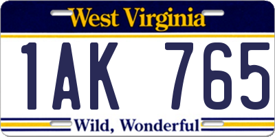 WV license plate 1AK765