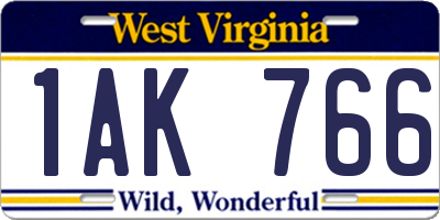 WV license plate 1AK766