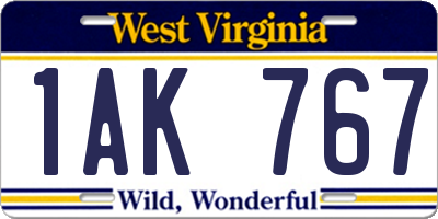 WV license plate 1AK767