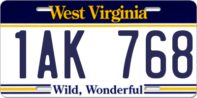 WV license plate 1AK768